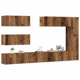 Conjunto de mueble de TV 7 piezas montado la pared madera vieja en Muebles TV | Comprar online en Foru.es