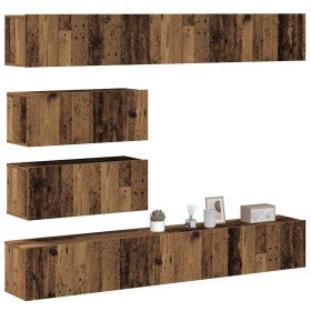 Conjunto de mueble de TV 6 piezas montado la pared madera vieja en Muebles TV | Comprar online en Foru.es
