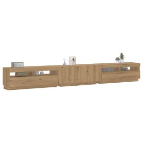 Mueble de TV luces LED madera roble artisan 300x35x40 cm en Muebles TV | Comprar online en Foru.es