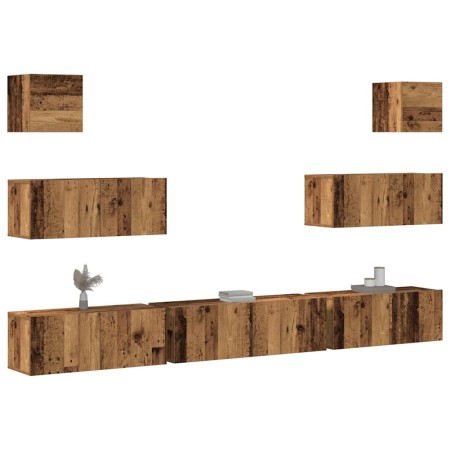 Conjunto de mueble de TV 7 piezas montado la pared madera vieja en Muebles TV | Comprar online en Foru.es