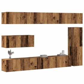 Conjunto de mueble de TV 7 piezas montado la pared madera vieja en Muebles TV | Comprar online en Foru.es
