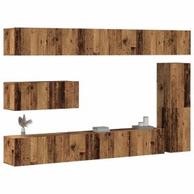 Conjunto de mueble de TV 7 piezas montado la pared madera vieja en Muebles TV | Comprar online en Foru.es
