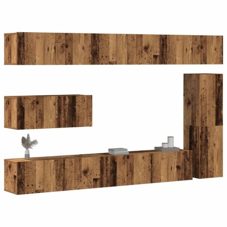 Conjunto de mueble de TV 7 piezas montado la pared madera vieja en Muebles TV | Comprar online en Foru.es