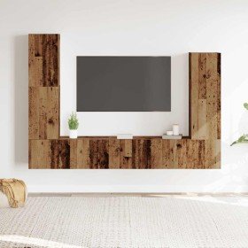 Conjunto de mueble de TV 4 piezas montado la pared madera vieja en Muebles TV | Comprar online en Foru.es
