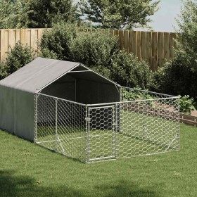Caseta perros exterior con corral 4x2x1,5 m acero galvanizado en Casetas para perros | Comprar online en Foru.es