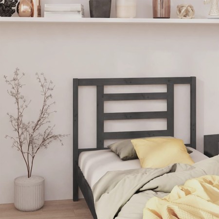 Cabecero de cama madera maciza de pino gris 106x4x100 cm de vidaXL, Cabeceros y pies de cama - Ref: Foro24-818807, Precio: 33...