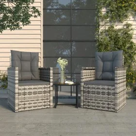 Muebles de jardín con cojines 3 piezas ratán sintético gris de vidaXL, Conjuntos de jardín - Ref: Foro24-319193, Precio: 152,...