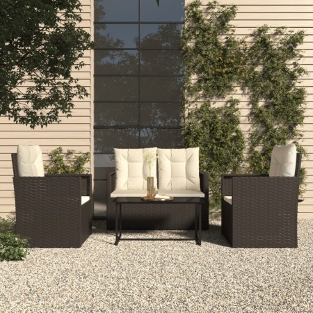 Muebles de jardín con cojines 4 piezas ratán sintético negro de vidaXL, Conjuntos de jardín - Ref: Foro24-319196, Precio: 231...