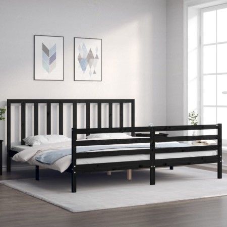 Estructura de cama con cabecero madera maciza negro 200x200 cm de vidaXL, Camas y somieres - Ref: Foro24-3193815, Precio: 171...
