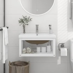Estructura de baño con lavabo incorporado hierro blanco de vidaXL, Tocadores de baño - Ref: Foro24-3101380, Precio: 145,53 €,...
