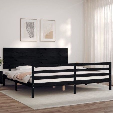 Estructura de cama con cabecero madera maciza negro 200x200 cm de vidaXL, Camas y somieres - Ref: Foro24-3195245, Precio: 186...