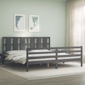 Estructura de cama con cabecero madera maciza gris 200x200 cm de vidaXL, Camas y somieres - Ref: Foro24-3194138, Precio: 181,...