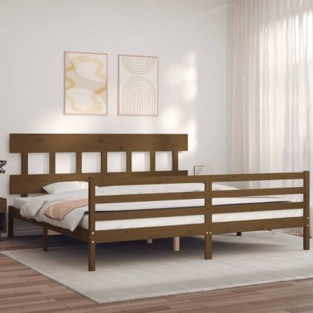 Estructura cama y cabecero madera maciza marrón miel 200x200 cm de vidaXL, Camas y somieres - Ref: Foro24-3195179, Precio: 17...