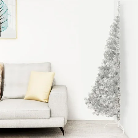 Medio árbol de Navidad artificial y soporte PVC plateado 240 cm de vidaXL, Arboles de navidad - Ref: Foro24-344699, Precio: 6...