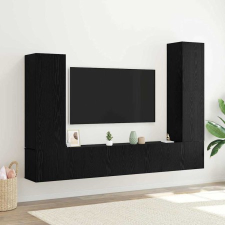 Conjunto de mueble de TV 4 pcs Roble Negro Madera de ingeniería en Muebles TV | Comprar online en Foru.es