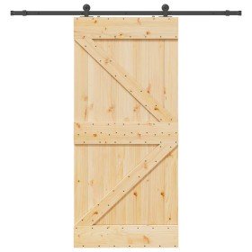 Puerta corredera con herrajes madera maciza de pino 100x210 cm en Puertas | Comprar online en Foru.es
