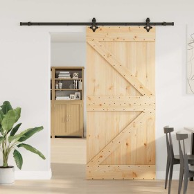 Puerta corredera con herrajes madera maciza de pino 90x210 cm en Puertas | Comprar online en Foru.es