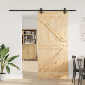 Puerta corredera con herrajes madera maciza de pino 90x210 cm en Puertas | Comprar online en Foru.es