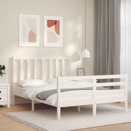 Estructura de cama con cabecero madera maciza blanco 120x200 cm de vidaXL, Camas y somieres - Ref: Foro24-3193852, Precio: 12...