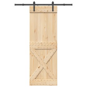 Puerta corredera con herrajes madera maciza de pino 80x210 cm en Puertas | Comprar online en Foru.es