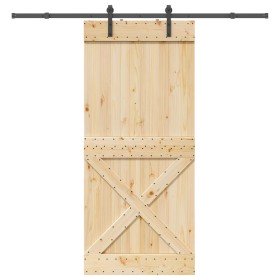 Puerta corredera con herrajes madera maciza de pino 100x210 cm en Puertas | Comprar online en Foru.es
