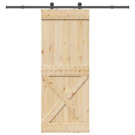 Puerta corredera con herrajes madera maciza de pino 90x210 cm en Puertas | Comprar online en Foru.es