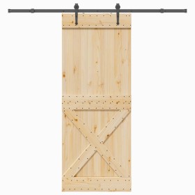 Puerta corredera con herrajes madera maciza de pino 90x210 cm en Puertas | Comprar online en Foru.es