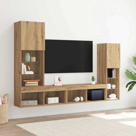 Gabinete de TV 4 pcs Roble artisan Madera contrachapada en Muebles TV | Comprar online en Foru.es