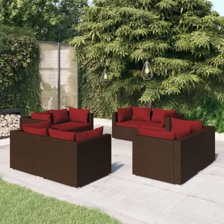 Set sofás de jardín 8 piezas y cojines ratán sintético marrón de vidaXL, Conjuntos de jardín - Ref: Foro24-3101555, Precio: 8...