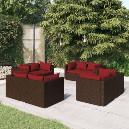 Set sofás de jardín 8 piezas y cojines ratán sintético marrón de vidaXL, Conjuntos de jardín - Ref: Foro24-3101555, Precio: 8...