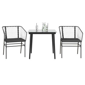 Set comedor jardín 3 pzas cojines ratán sintético vidrio negro en Conjuntos de jardín | Comprar online en Foru.es