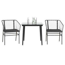 Set comedor jardín 3 pzas cojines ratán sintético vidrio negro en Conjuntos de jardín | Comprar online en Foru.es