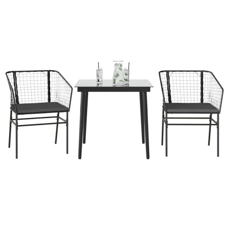 Set comedor jardín 3 pzas cojines ratán sintético vidrio negro en Conjuntos de jardín | Comprar online en Foru.es