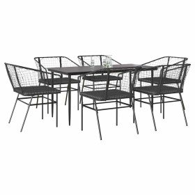 Set de comedor de jardín 7 piezas cojines ratán sintético negro en Conjuntos de jardín | Comprar online en Foru.es