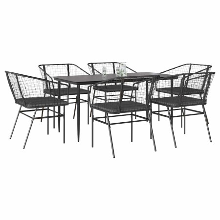 Set de comedor de jardín 7 piezas cojines ratán sintético negro en Conjuntos de jardín | Comprar online en Foru.es