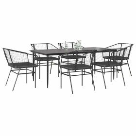 Set de comedor de jardín 7 piezas cojines ratán sintético negro en Conjuntos de jardín | Comprar online en Foru.es