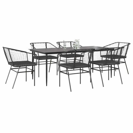 Set de comedor de jardín 7 piezas cojines ratán sintético negro en Conjuntos de jardín | Comprar online en Foru.es