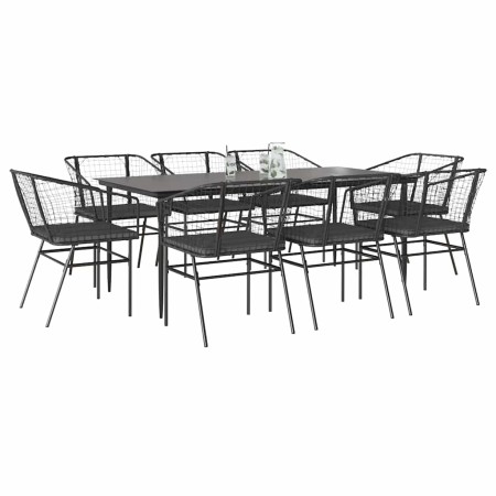 Set de comedor jardín 9 piezas cojines ratán polivinílico negro en Conjuntos de jardín | Comprar online en Foru.es