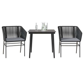Set comedor jardín 3 pzas cojines ratán sintético vidrio negro en Conjuntos de jardín | Comprar online en Foru.es