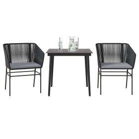 Set comedor jardín 3 pzas cojines ratán sintético vidrio negro en Conjuntos de jardín | Comprar online en Foru.es