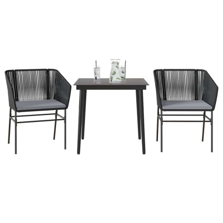 Set comedor jardín 3 pzas cojines ratán sintético vidrio negro en Conjuntos de jardín | Comprar online en Foru.es