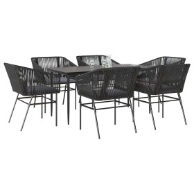 Set de comedor de jardín 7 piezas cojines ratán sintético negro en Conjuntos de jardín | Comprar online en Foru.es