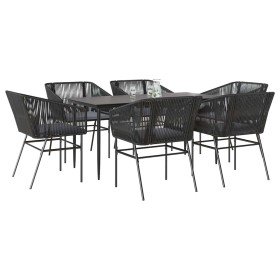 Set de comedor de jardín 7 piezas cojines ratán sintético negro en Conjuntos de jardín | Comprar online en Foru.es