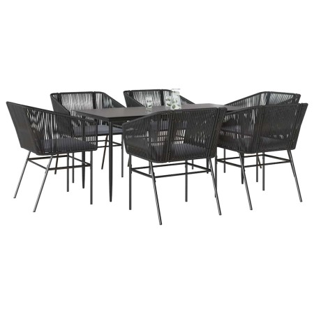 Set de comedor de jardín 7 piezas cojines ratán sintético negro en Conjuntos de jardín | Comprar online en Foru.es