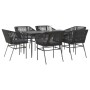 Set de comedor de jardín 7 piezas cojines ratán sintético negro en Conjuntos de jardín | Comprar online en Foru.es