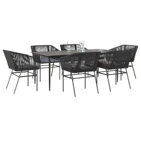 Set de comedor de jardín 7 piezas cojines ratán sintético negro en Conjuntos de jardín | Comprar online en Foru.es