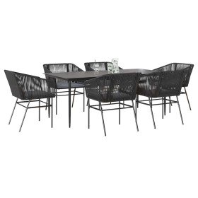 Set de comedor de jardín 7 piezas cojines ratán sintético negro en Conjuntos de jardín | Comprar online en Foru.es