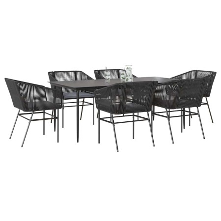 Set de comedor de jardín 7 piezas cojines ratán sintético negro en Conjuntos de jardín | Comprar online en Foru.es