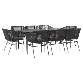 Set de comedor jardín 9 piezas cojines ratán polivinílico negro en Conjuntos de jardín | Comprar online en Foru.es