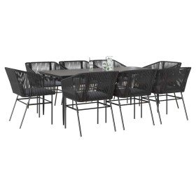 Set de comedor jardín 9 piezas cojines ratán polivinílico negro en Conjuntos de jardín | Comprar online en Foru.es